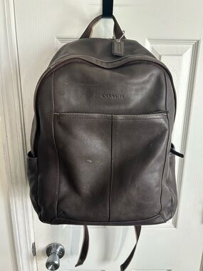 Coach Brown Leather Men's Backpack with Front Pocket